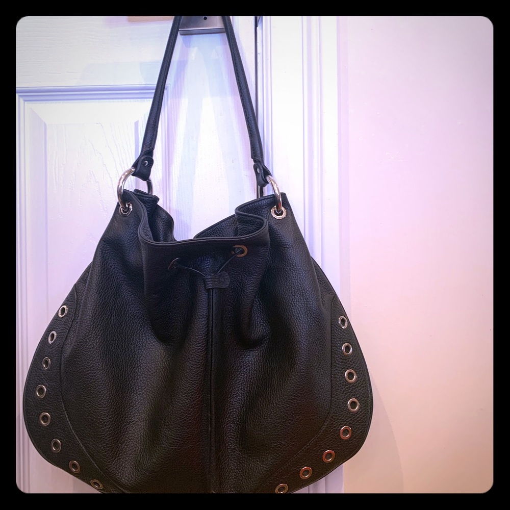 Furla Black Pebbled Leather Hobo Shoulder Bag.